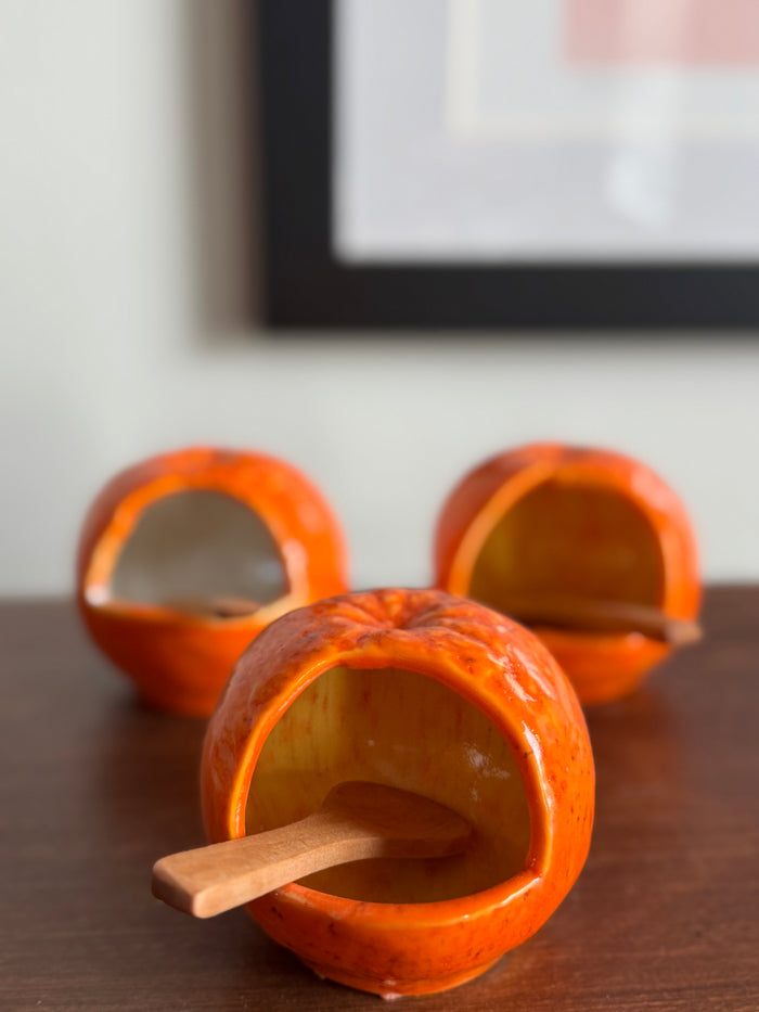 ceramic orange salt cellar, salt pig