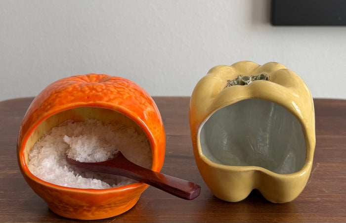 ceramic orange salt cellar, salt pig