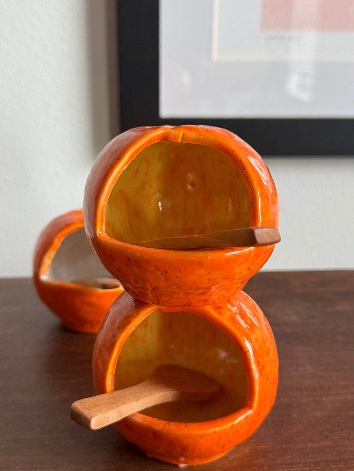 ceramic orange salt cellar, salt pig