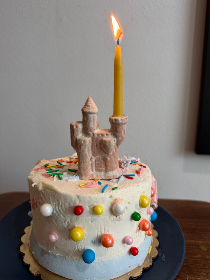 Ceramic Sandcastle cake topper, candle holder