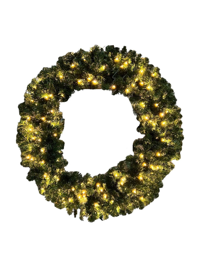 Certified Lights Standard Oregon Fir Wreath with warm white LED lights, 36-60 inches, for indoor/outdoor holiday decor.