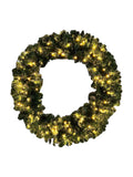 Certified Lights Standard Oregon Fir Wreath with warm white LED lights, 36-inch diameter, ideal for indoor/outdoor holiday decor.