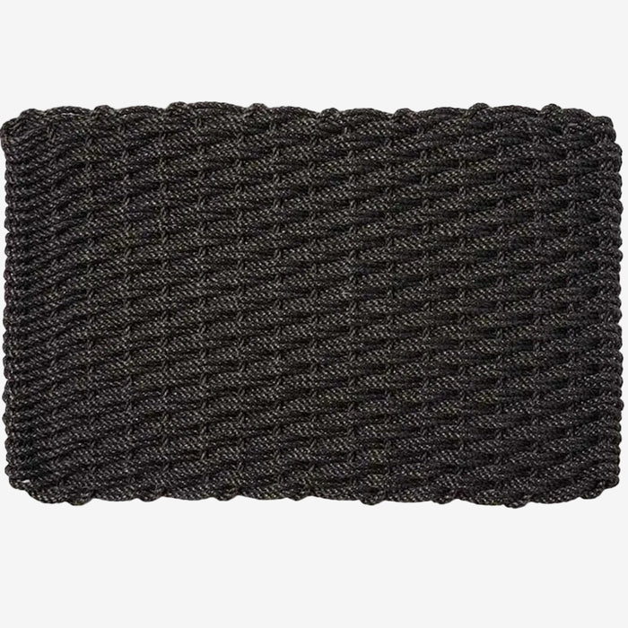 Charcoal braided rope doormat, handwoven, rectangular, with a textured, durable design.