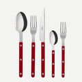 Cherry Red Bistro 5-piece flatware set with 18/10 stainless steel and acrylic handles.