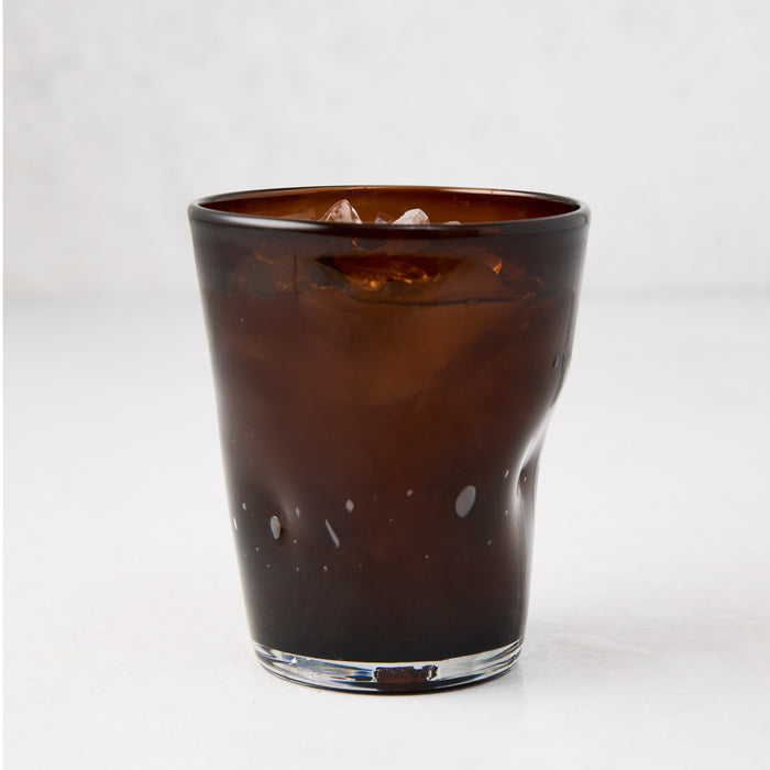 Chocolate Brown Henri Glass, 8 oz., mouth-blown with unique imperfections and small air bubbles.