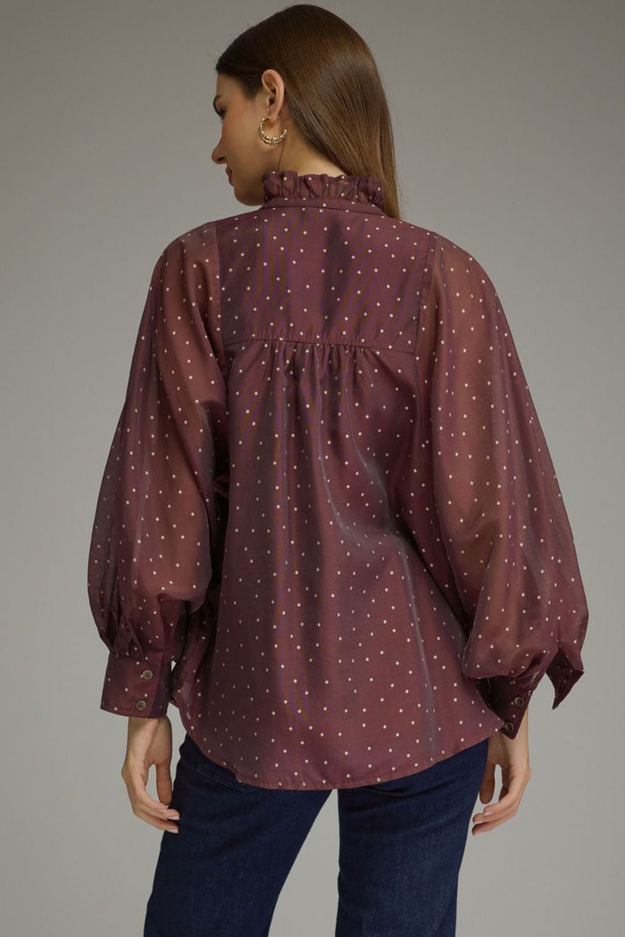 Chocolate Brown Polka Dot Balloon Sleeve Top