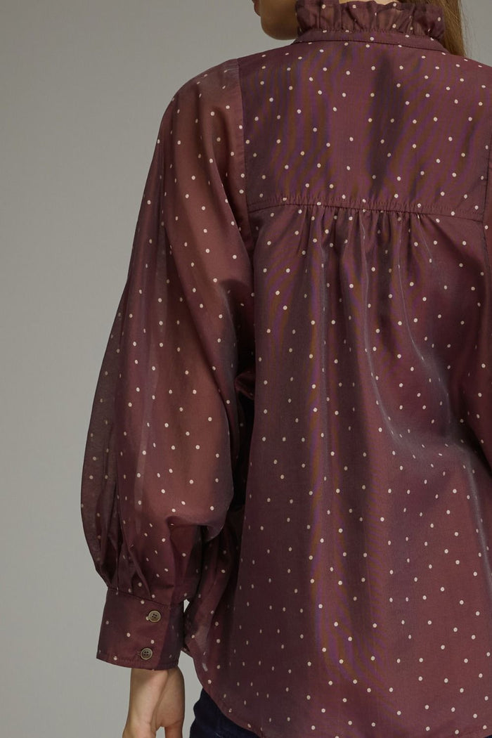 Chocolate Brown Polka Dot Balloon Sleeve Top