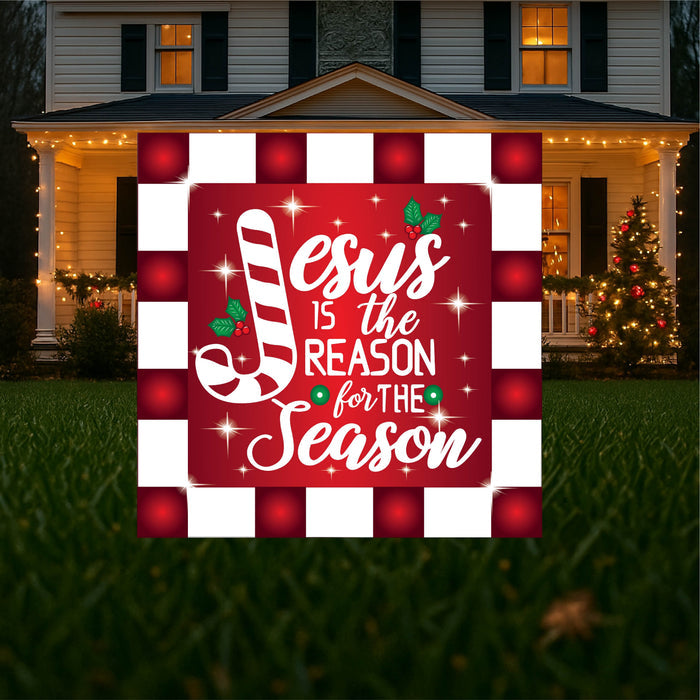 Christian Christmas Yard Sign – Jesus Is the Reason | Lighted Outdoor Holiday Sign | Religious Lawn Decor with Scripture-Inspired Message