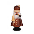 Christian Ulbricht Smoker Santa Claus with Tree Natural holding a carved evergreen, hand carved wooden incense smoker made in the Erzgebirge region of Germany