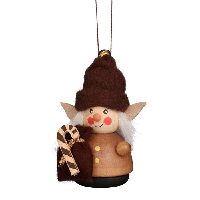 Christian Ulbricht wooden wobble figure Elf Child natural ornament with felt hat and candy cane