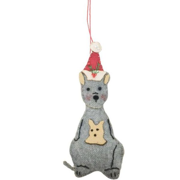 Decorative kangaroo ornament with a Santa hat