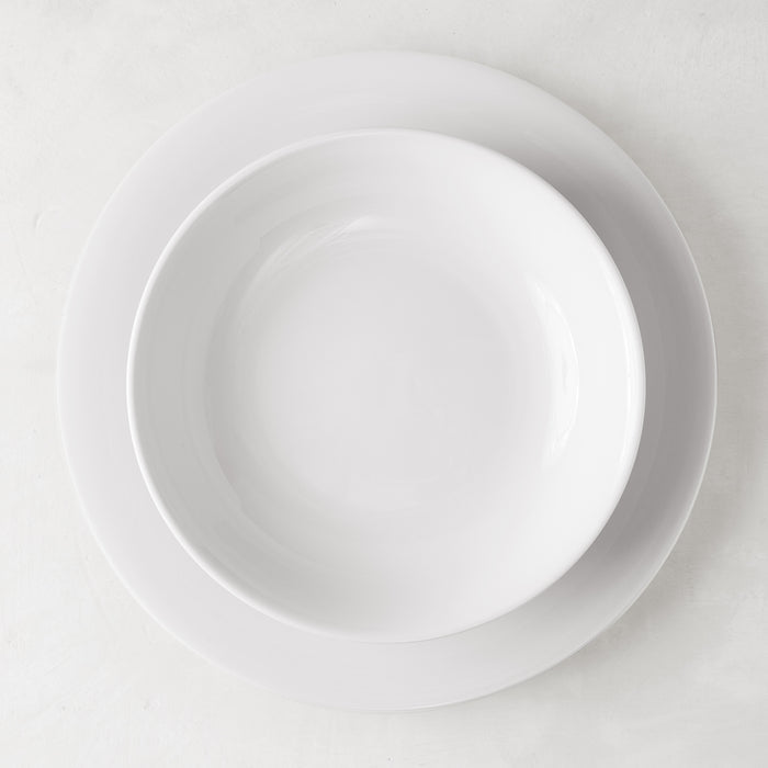 HG City White Porcelain Cereal Bowl, 8" diameter, nested on a matching dinner plate.