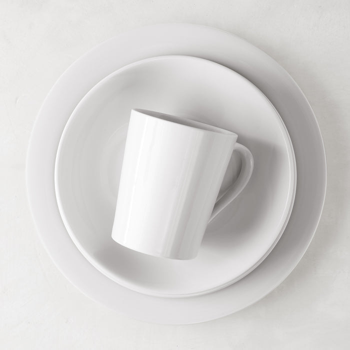 HG City White Porcelain Cereal Bowl, 8" diameter, with a matching mug and dinner plate.