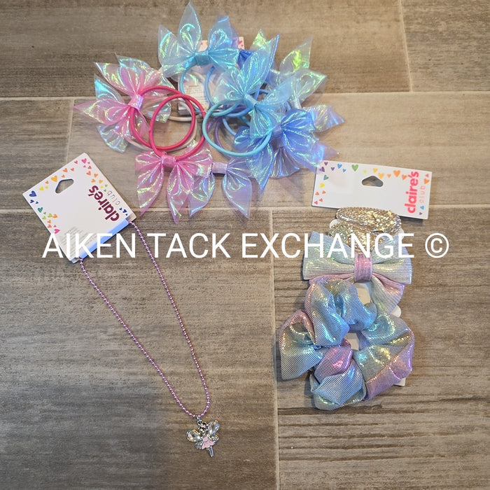 Claire's Club Bundle - 2 Hair Clips, 1 Scrunchie, 1 Set of Hair Ties, 1 Necklace