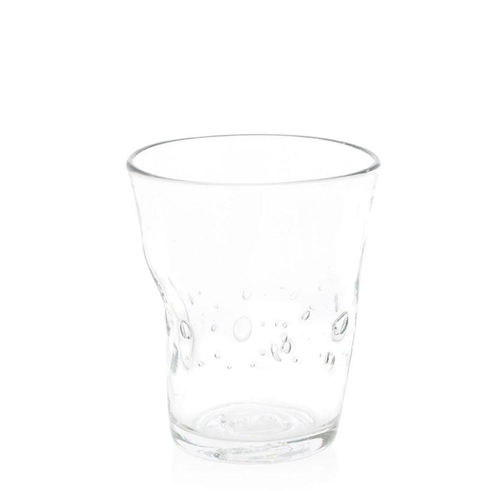 Clear Henri 8 oz. mouth-blown glass with unique imperfections and small air bubbles.