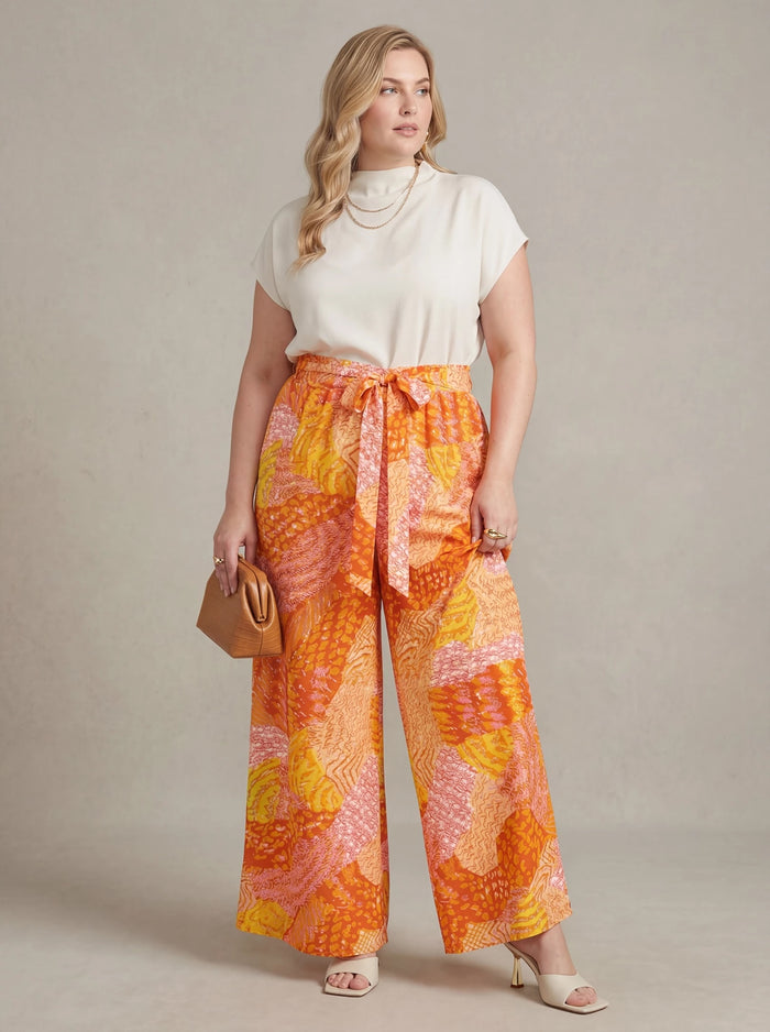 Clementine Satin Printed Pants - Curvy