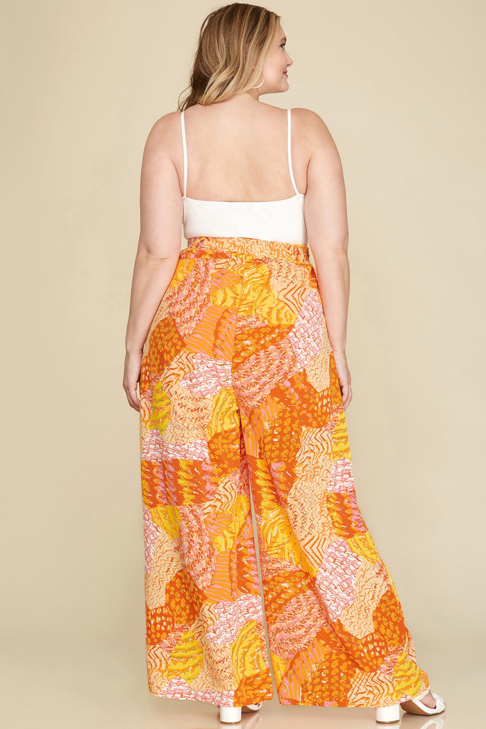 Clementine Satin Printed Pants - Curvy