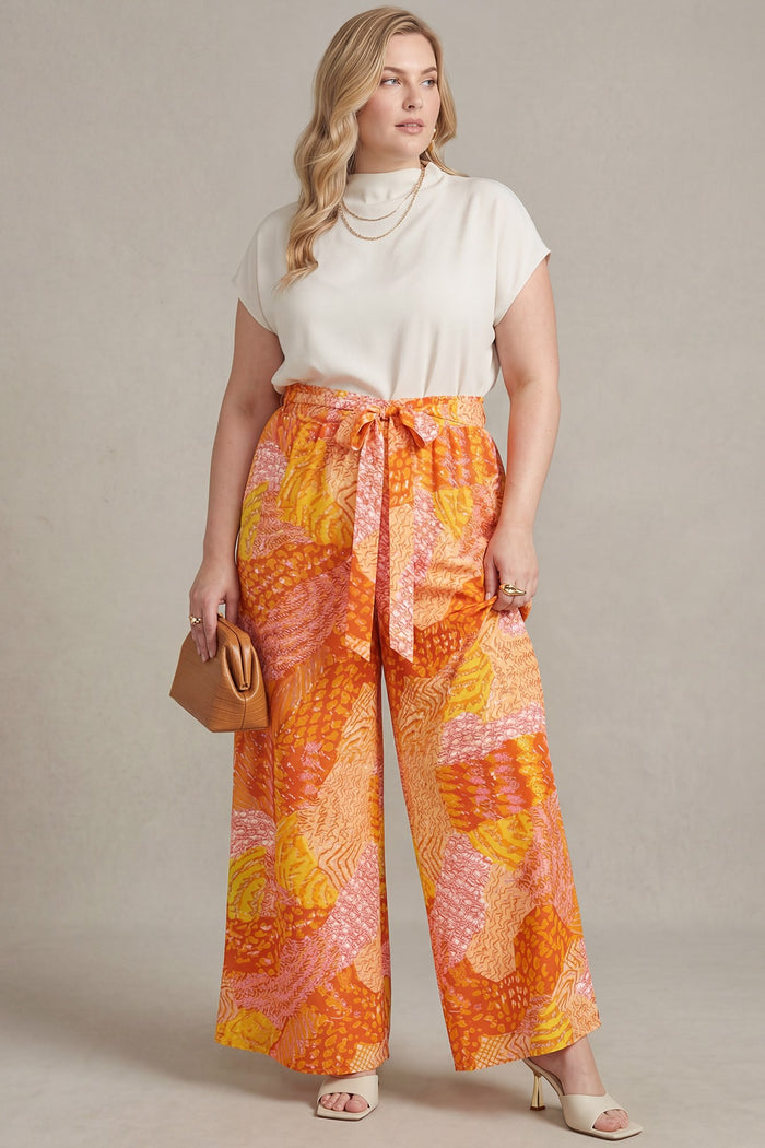 Clementine Satin Printed Pants - Curvy