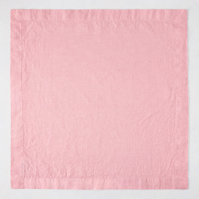 Clover Pink HG Signature hand-dyed 22-inch linen napkin with mitered corners, flat on a white surface.