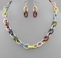 Color Enamel Chain Necklace and Earrings