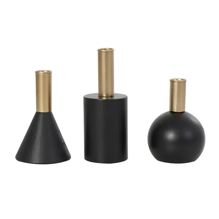 Contemporary Black Wood Candle Holder Collection