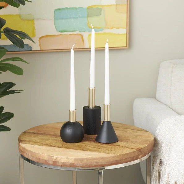 Contemporary Black Wood Candle Holder Collection