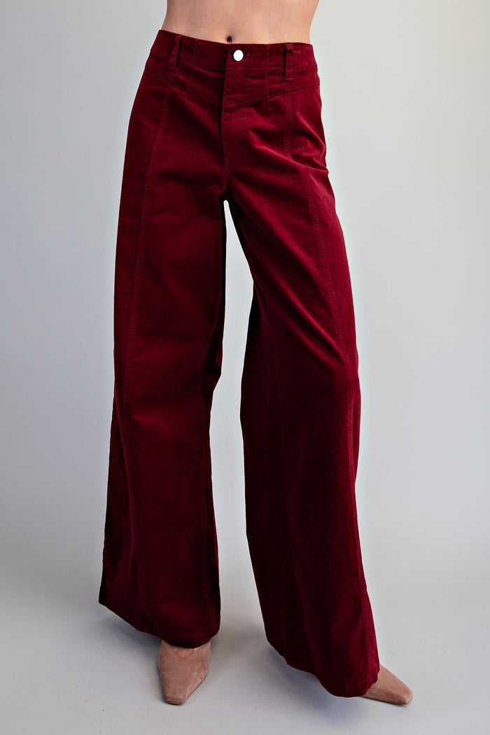 Crimson Corduroy Wide Leg Pants