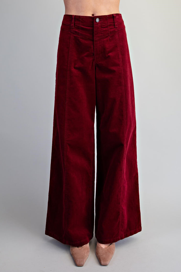 Crimson Corduroy Wide Leg Pants