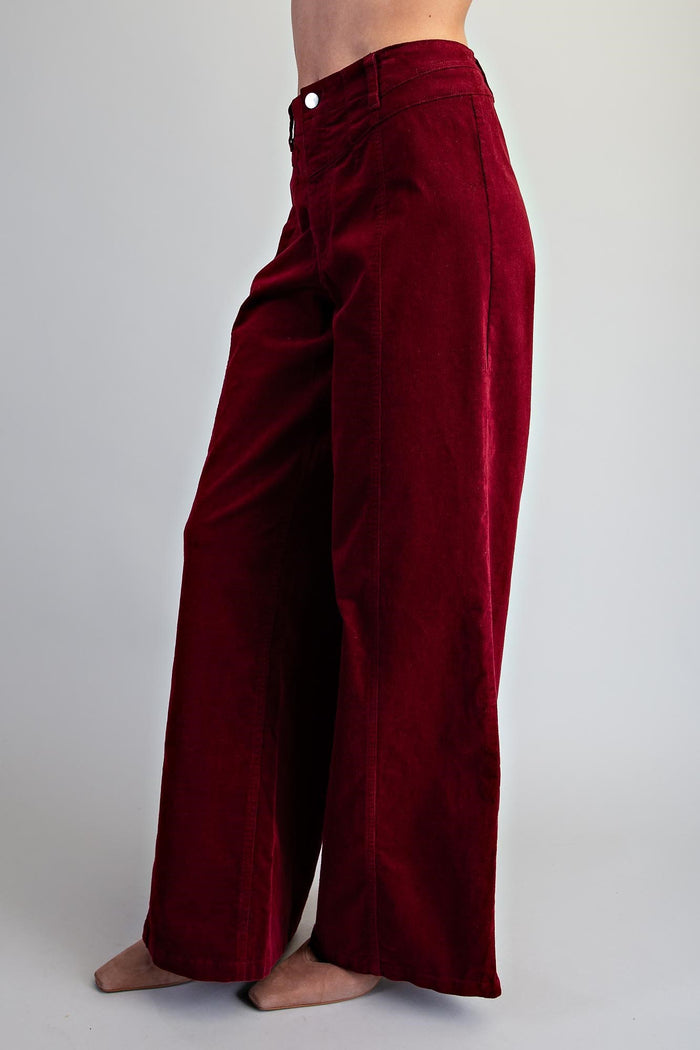 Crimson Corduroy Wide Leg Pants
