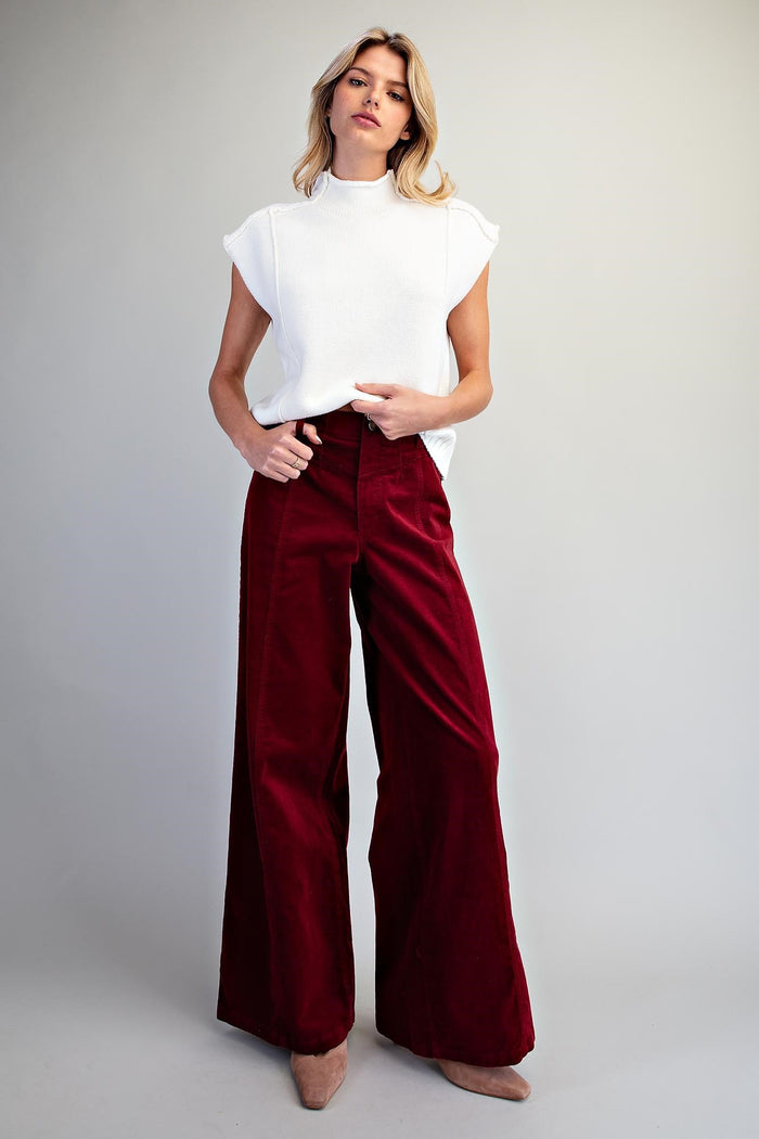 Crimson Corduroy Wide Leg Pants