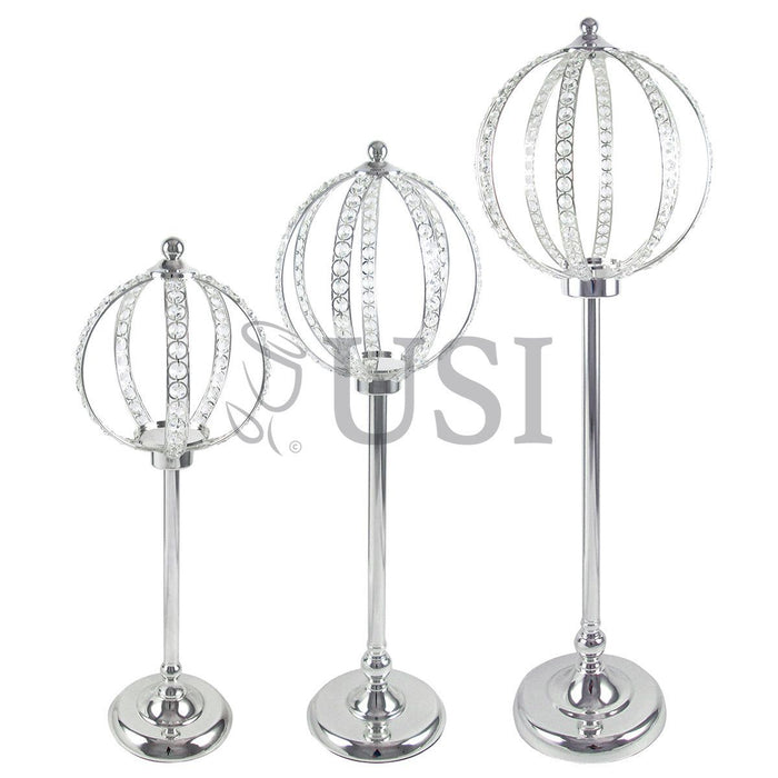 Crystal Bead Cinderella Globe Centerpiece Stand, 24in, Silver