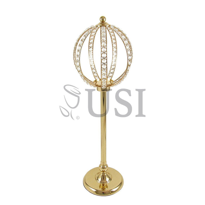 Crystal Bead Cinderella Globe Centerpiece Stand, 31.1in, Gold