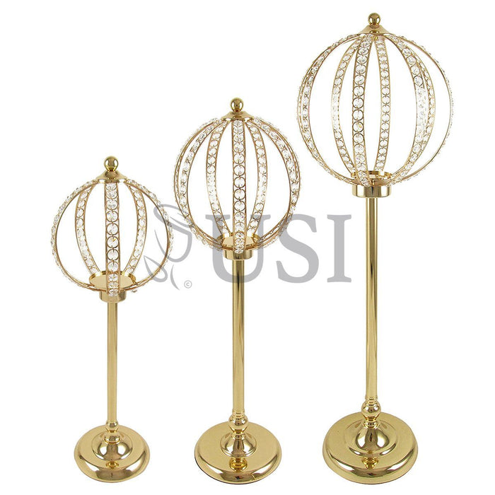 Crystal Bead Cinderella Globe Centerpiece Stand, 31.1in, Gold