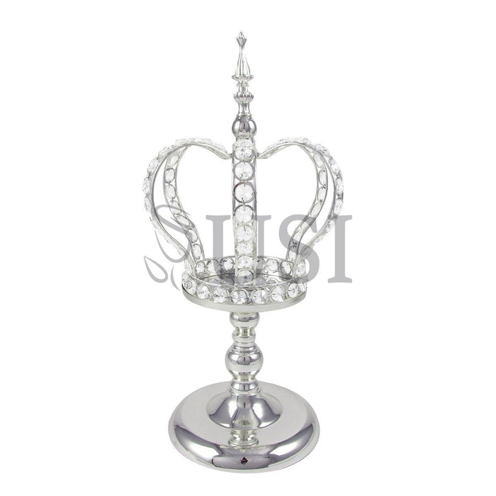 Crystal Bead Crown Royale Centerpiece w Juliet Stand, 18x9in, Silver