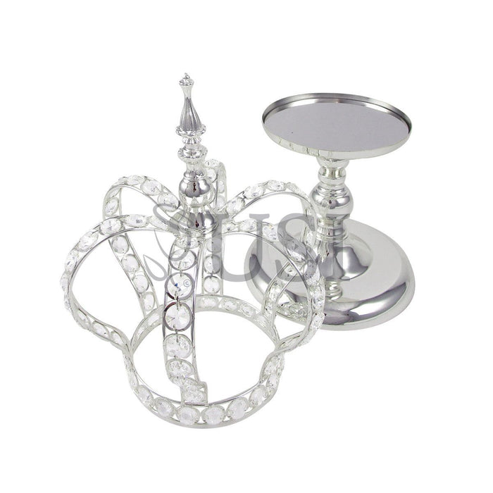 Crystal Bead Crown Royale Centerpiece w Juliet Stand, 18x9in, Silver