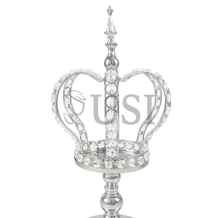 Crystal Bead Crown Royale Centerpiece w Juliet Stand, 18x9in, Silver
