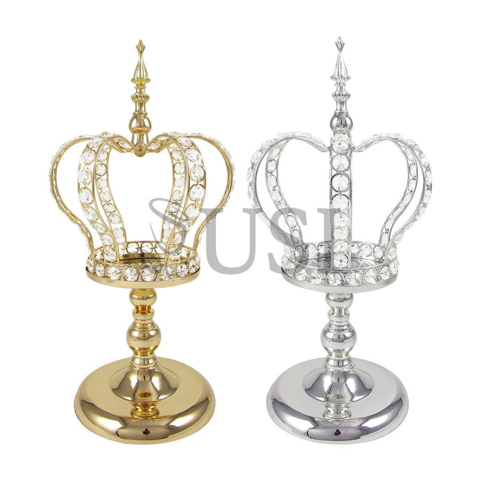 Crystal Bead Crown Royale Centerpiece w Juliet Stand, 18x9in, Silver