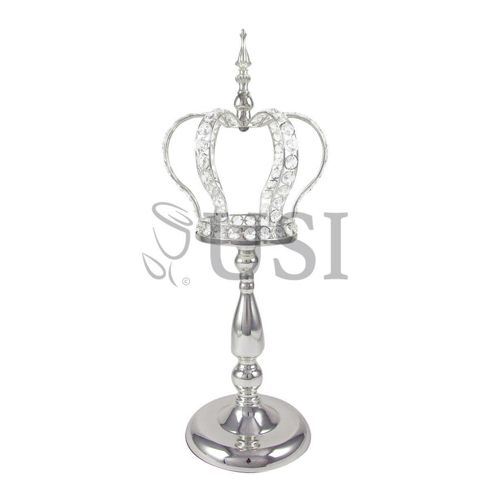 Crystal Bead Crown Royale Centerpiece w Juliet Stand, 22.5x9in, Silver