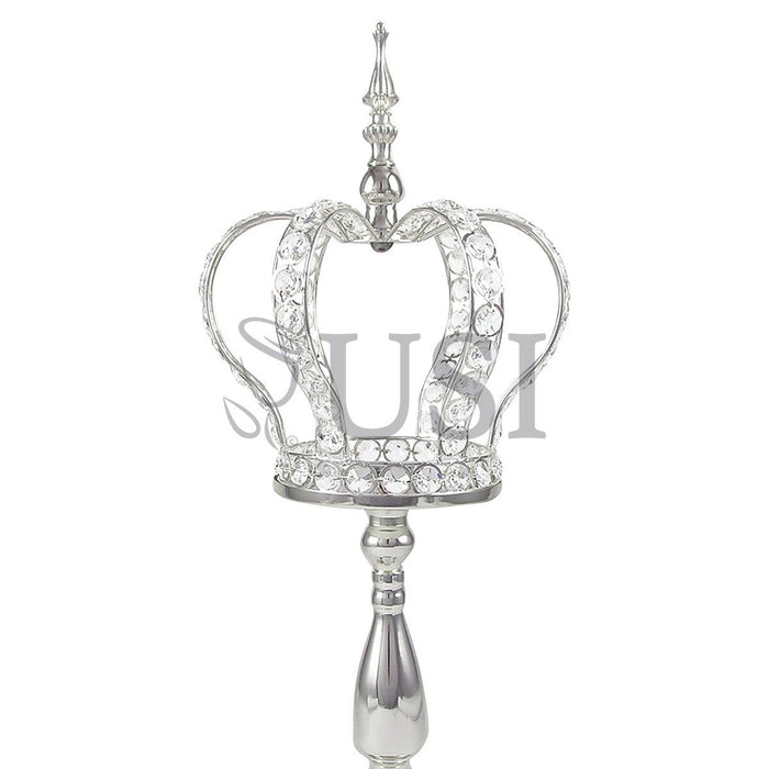 Crystal Bead Crown Royale Centerpiece w Juliet Stand, 22.5x9in, Silver