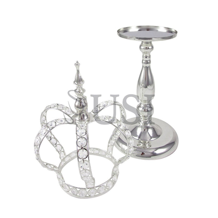 Crystal Bead Crown Royale Centerpiece w Juliet Stand, 22.5x9in, Silver