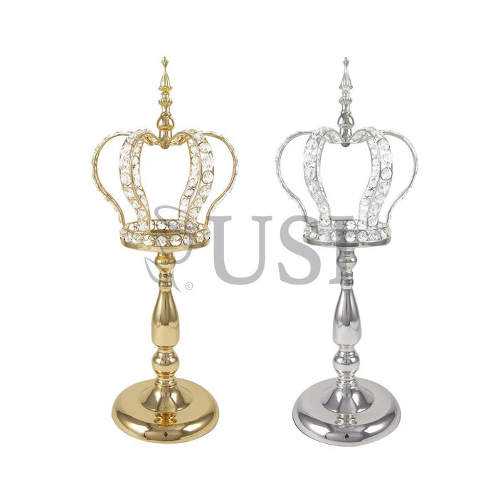 Crystal Bead Crown Royale Centerpiece w Juliet Stand, 22.5x9in, Silver