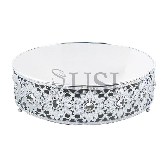Crystal Daisy Cake Stand, 14inD x 4inH, Silver