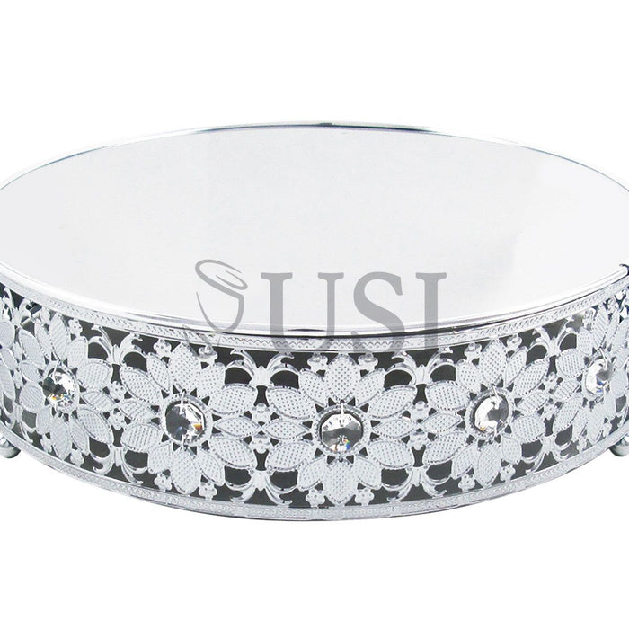 Crystal Daisy Cake Stand, 14inD x 4inH, Silver