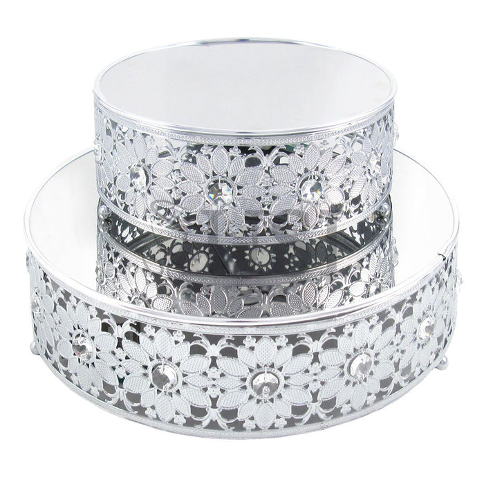 Crystal Daisy Cake Stand, 14inD x 4inH, Silver