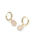 Daphne Crystal Frame Huggie Earring in Gold Iridescent Drusy