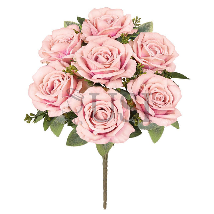 Deluxe Elegant Rose Flower Bush w Filler x7, 17in, Blush Pink