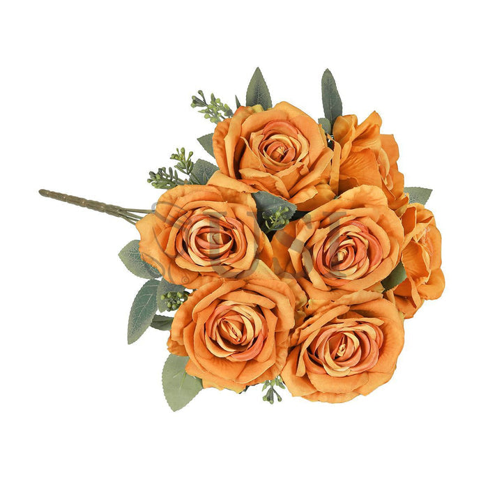 Deluxe Elegant Rose Flower Bush w Filler x7, 17in, Dusty Orange