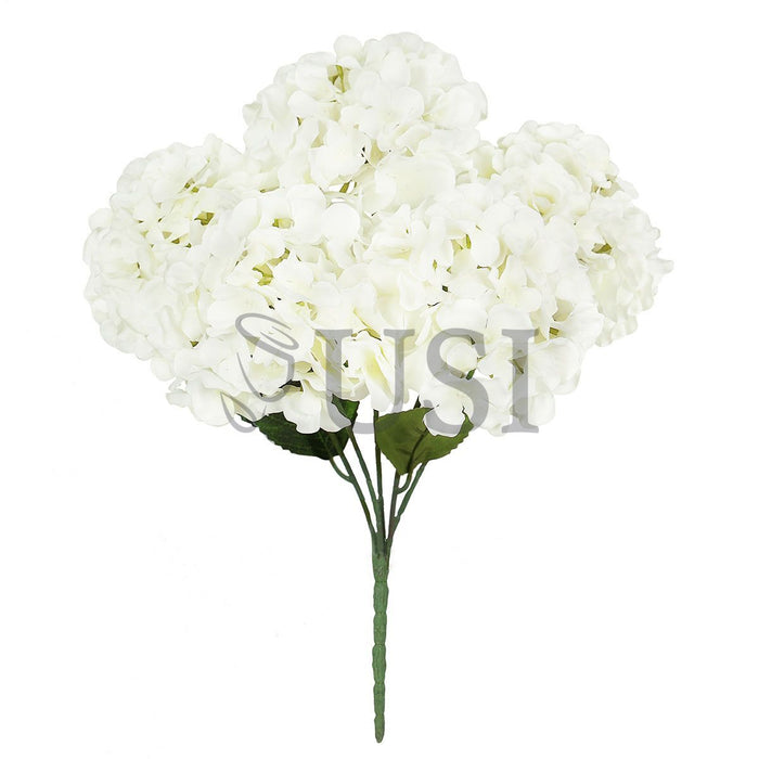 Deluxe Hydrangea Flower Bush x5, 19in, Cream White