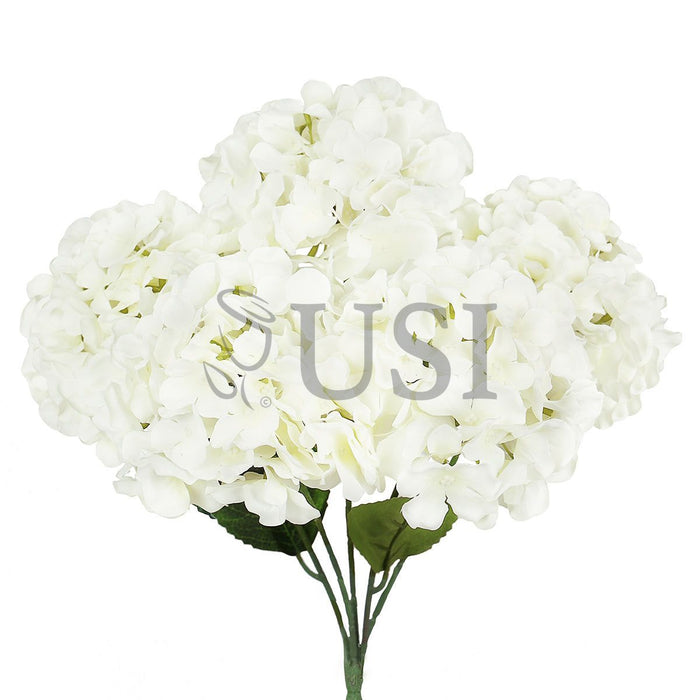 Deluxe Hydrangea Flower Bush x5, 19in, Cream White