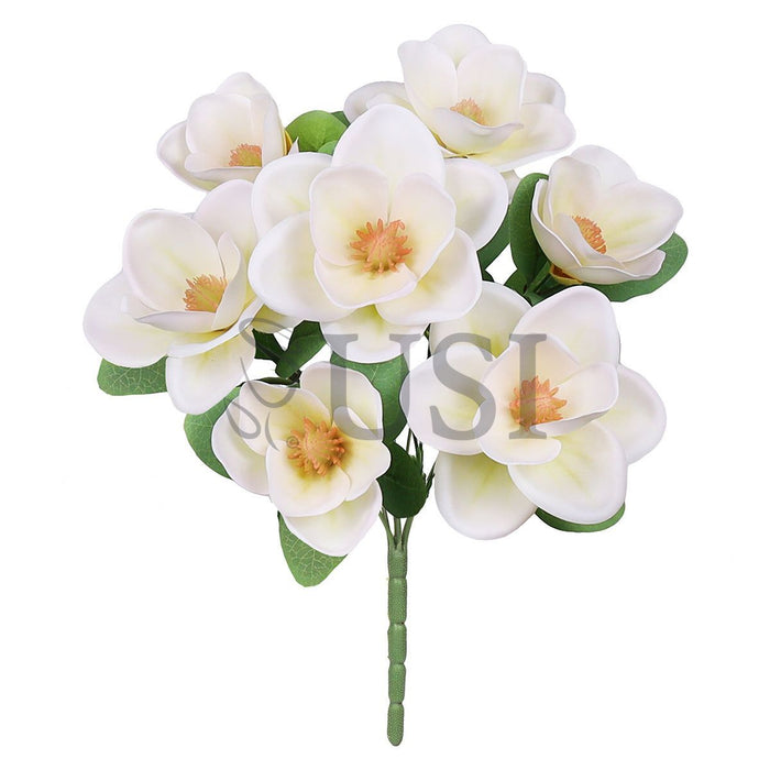 Deluxe Magnolia Flower Bush x7, 16in, Cream White
